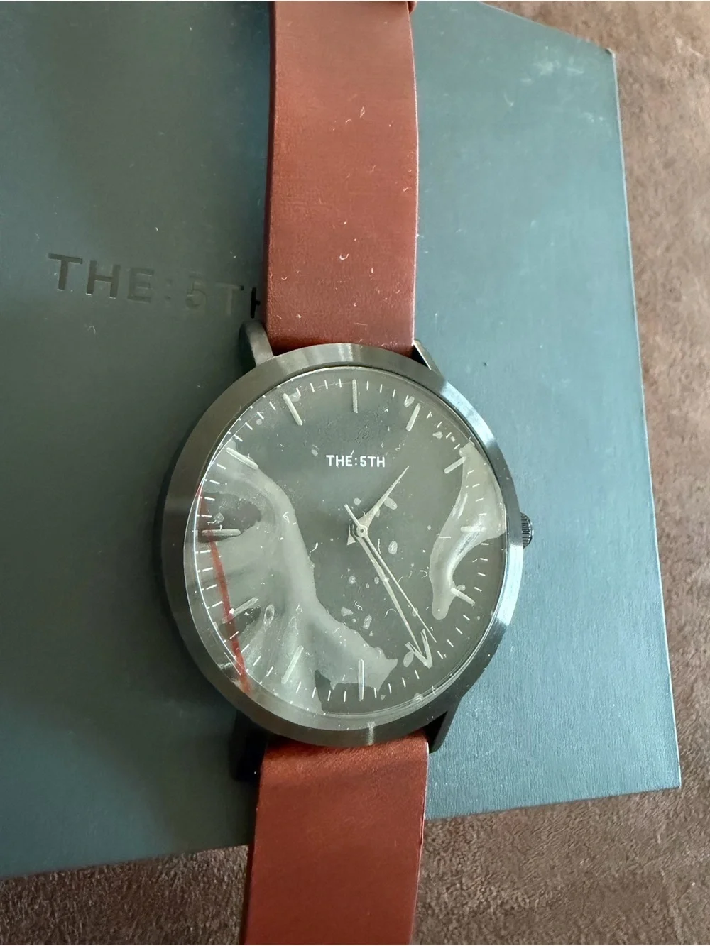 The 5TH Minimalist Black Dial Watch with Brown Leather Strap